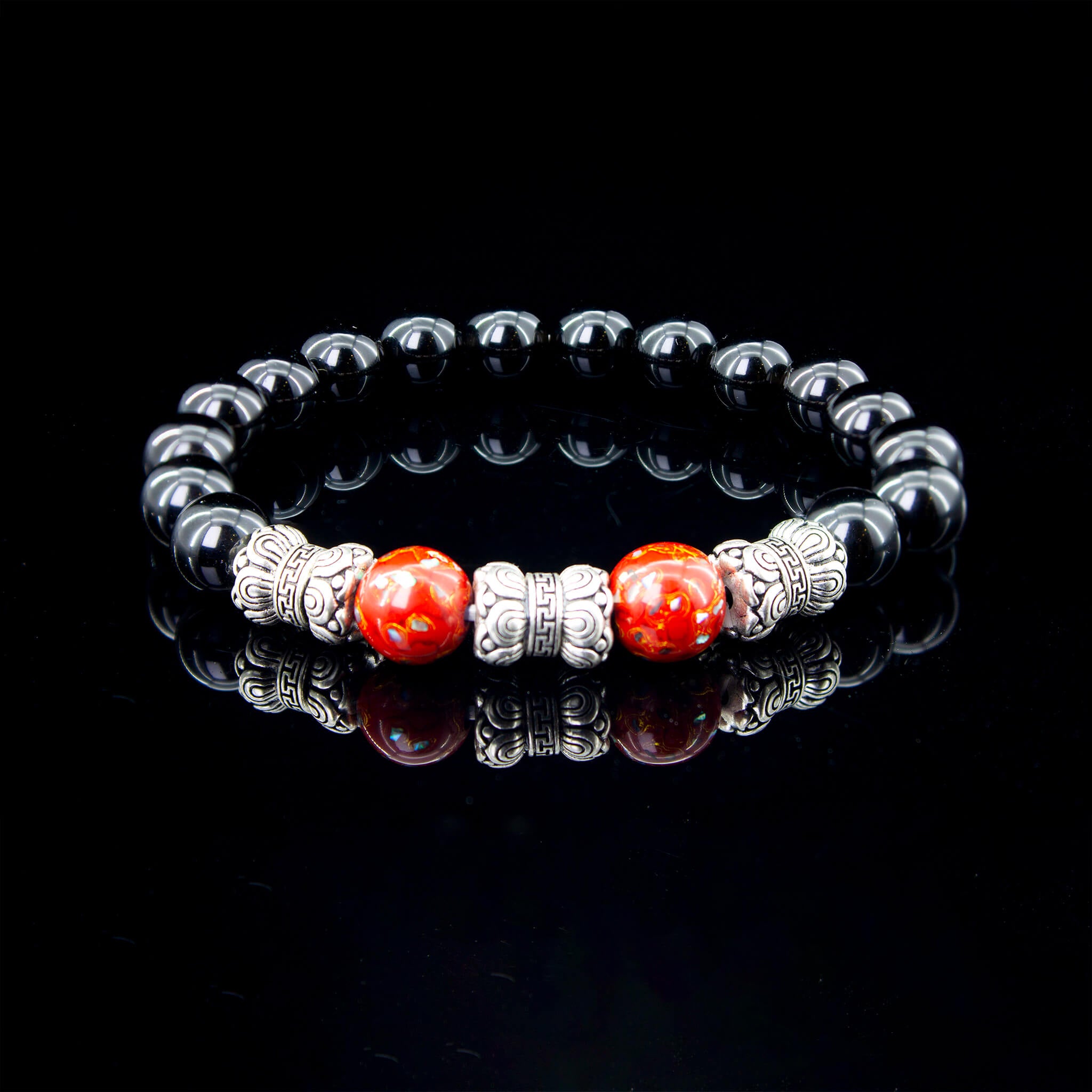 Urushi Gemstone Bracelet – Obsidian Flame(8mm)