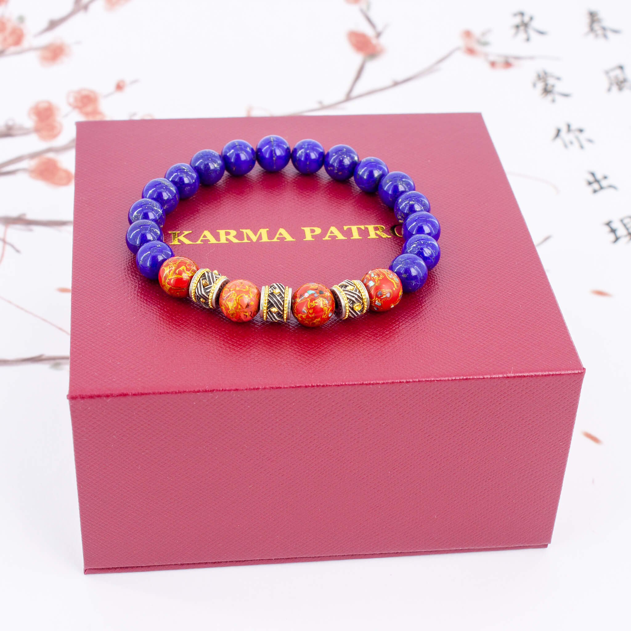 Urushi Gemstone Bracelet – Lapis Ember(8mm)