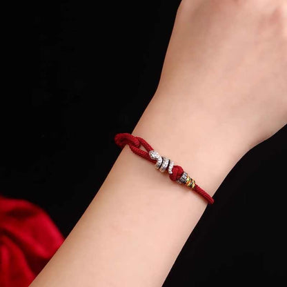 Pulsera de la suerte con amuleto de serpiente de plata de ley 925 con hilo rojo del Año de la Serpiente 