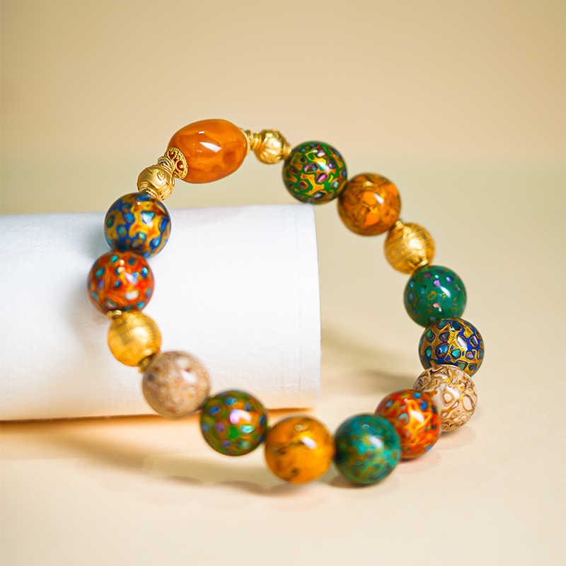 Lacquerware Beaded Amber Protection Lucky Bracelet