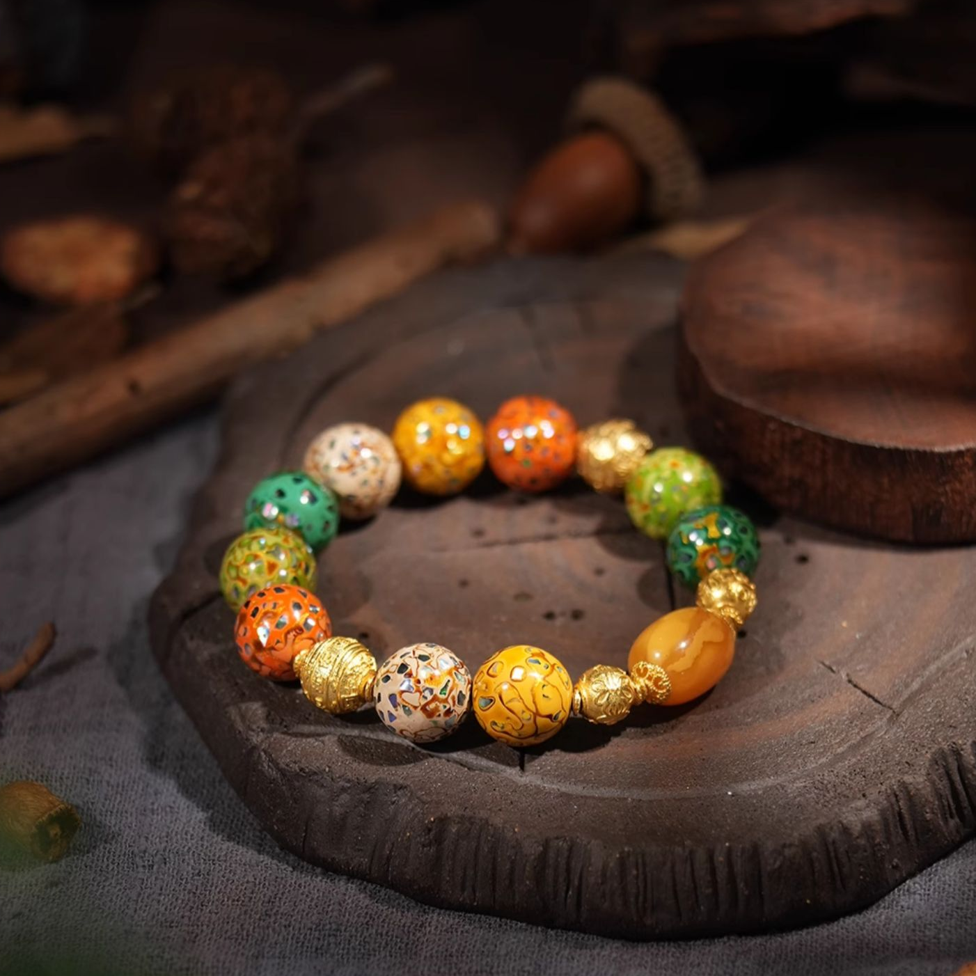 Lacquerware Beaded Amber Protection Lucky Bracelet