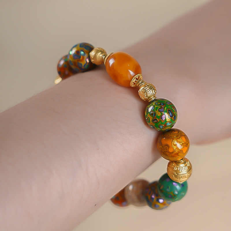 Lacquerware Beaded Amber Protection Lucky Bracelet