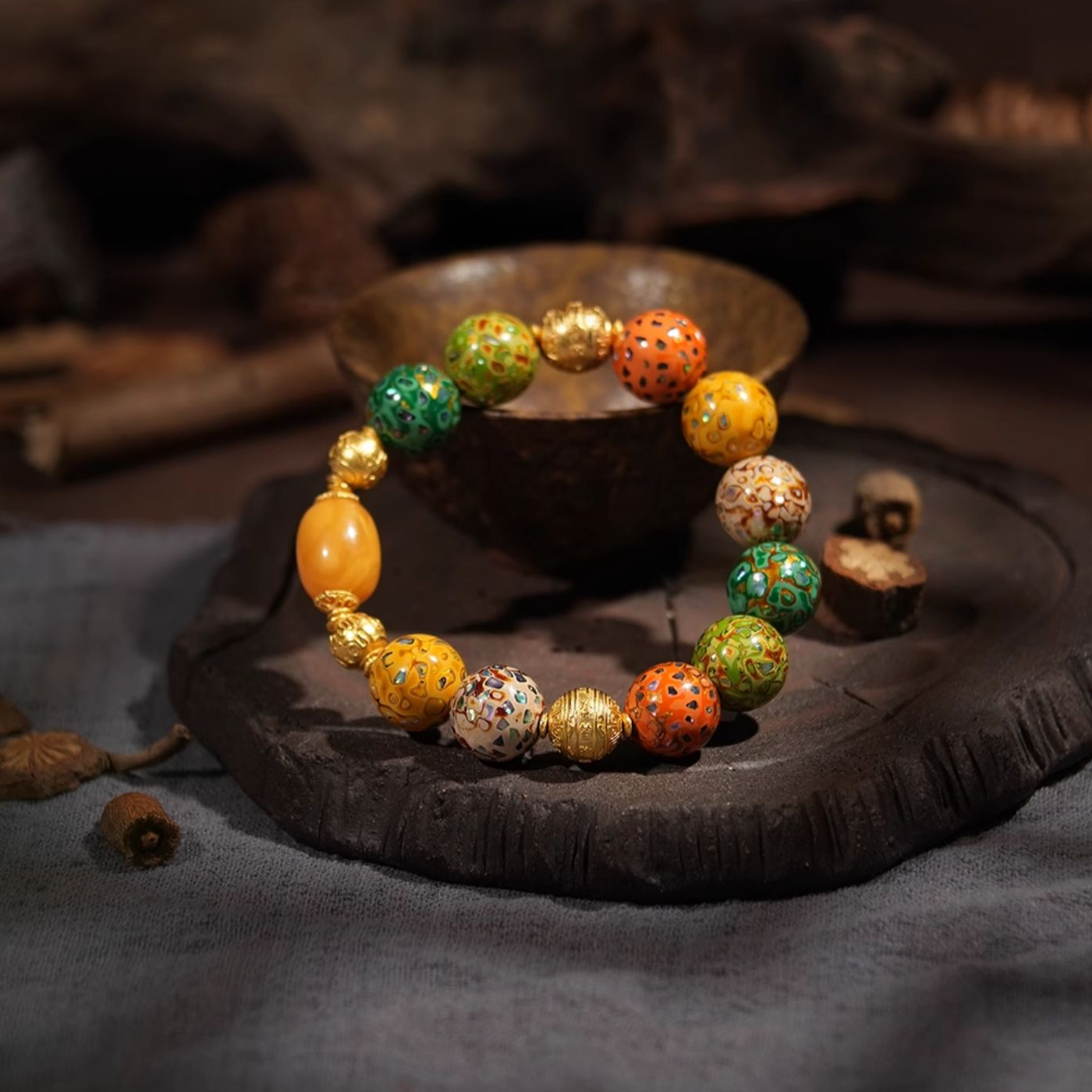 Lacquerware Beaded Amber Protection Lucky Bracelet