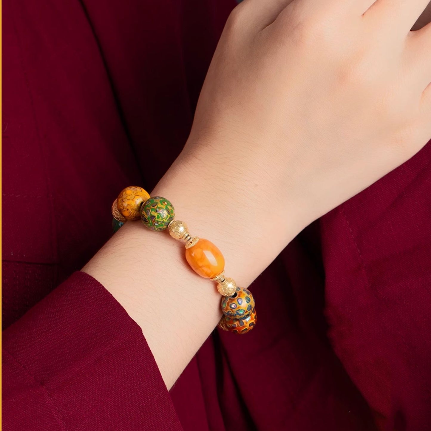 Lacquerware Beaded Amber Protection Lucky Bracelet