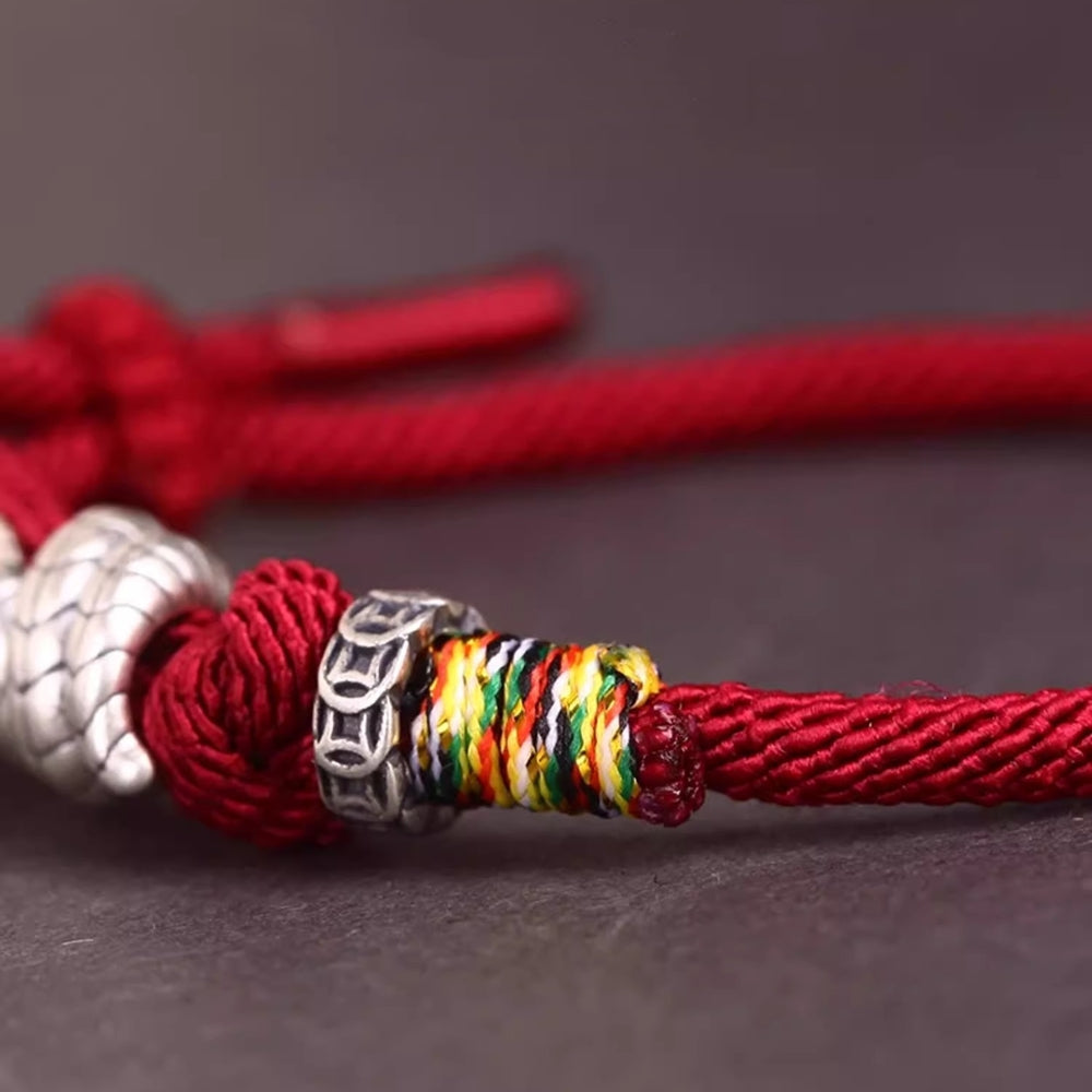 Pulsera de la suerte con amuleto de serpiente de plata de ley 925 con hilo rojo del Año de la Serpiente 