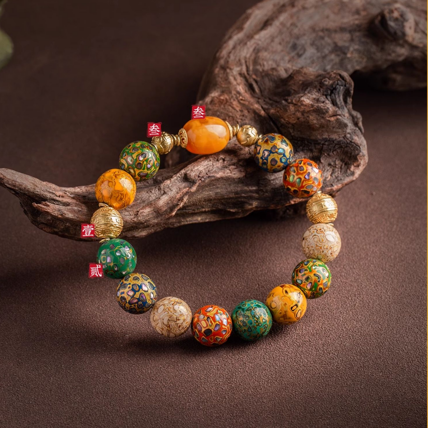 Lacquerware Beaded Amber Protection Lucky Bracelet