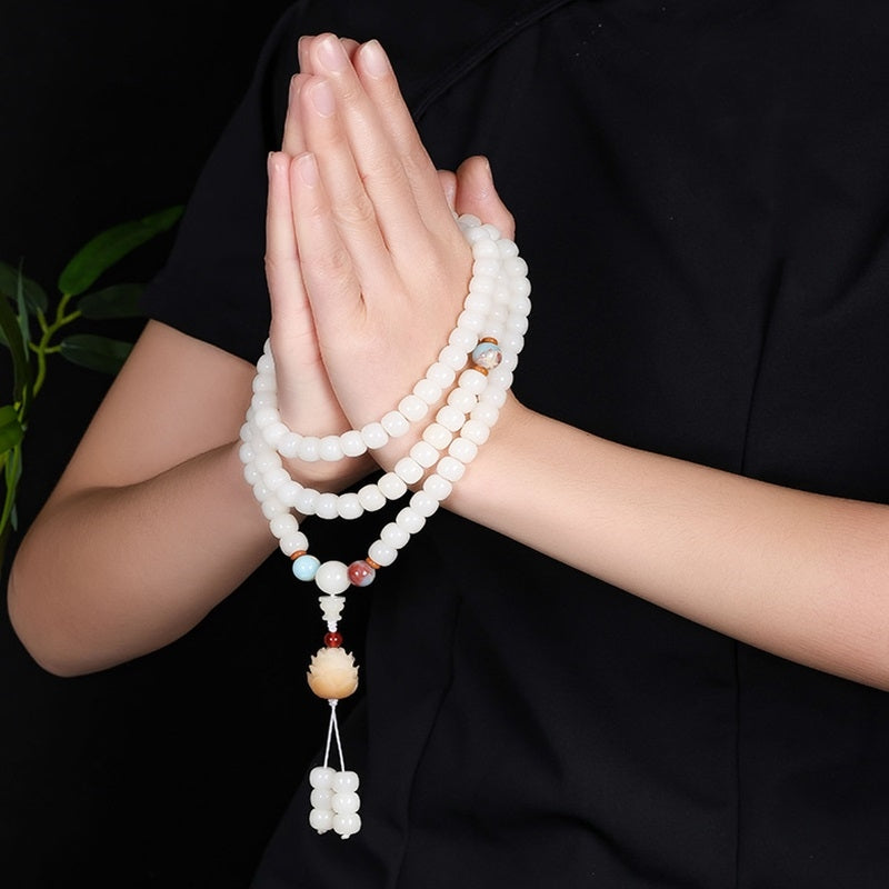 Pulsera de calma con malas de semillas de Bodhi blancas 