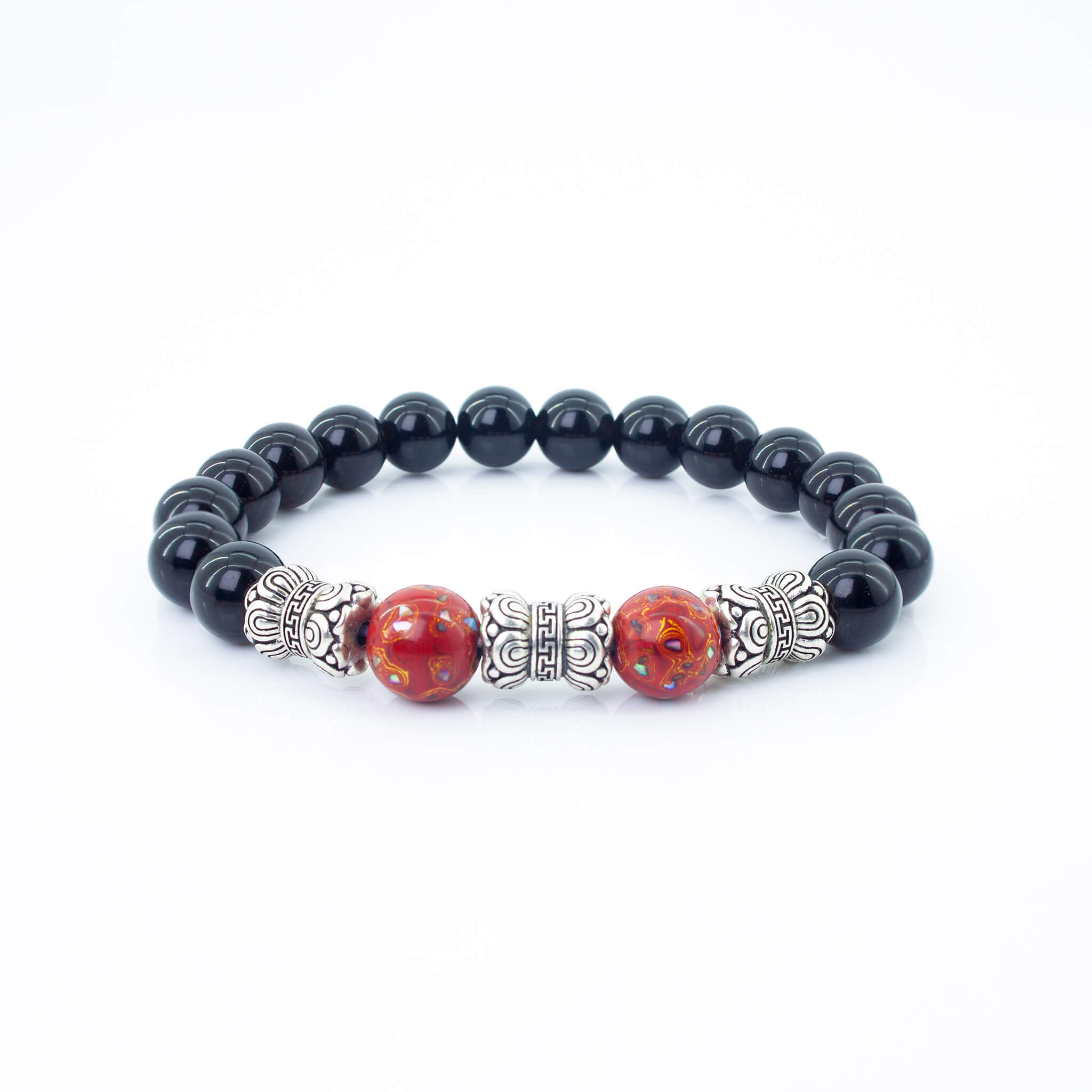 Urushi Gemstone Bracelet – Obsidian Flame（8mm）