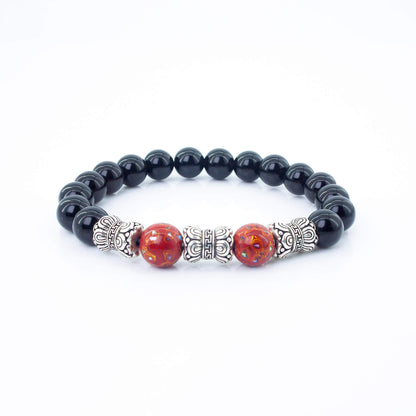 Urushi Gemstone Bracelet – Obsidian Flame（8mm）