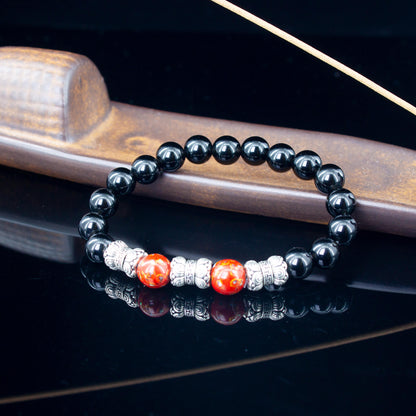 Urushi Gemstone Bracelet – Obsidian Flame（8mm）