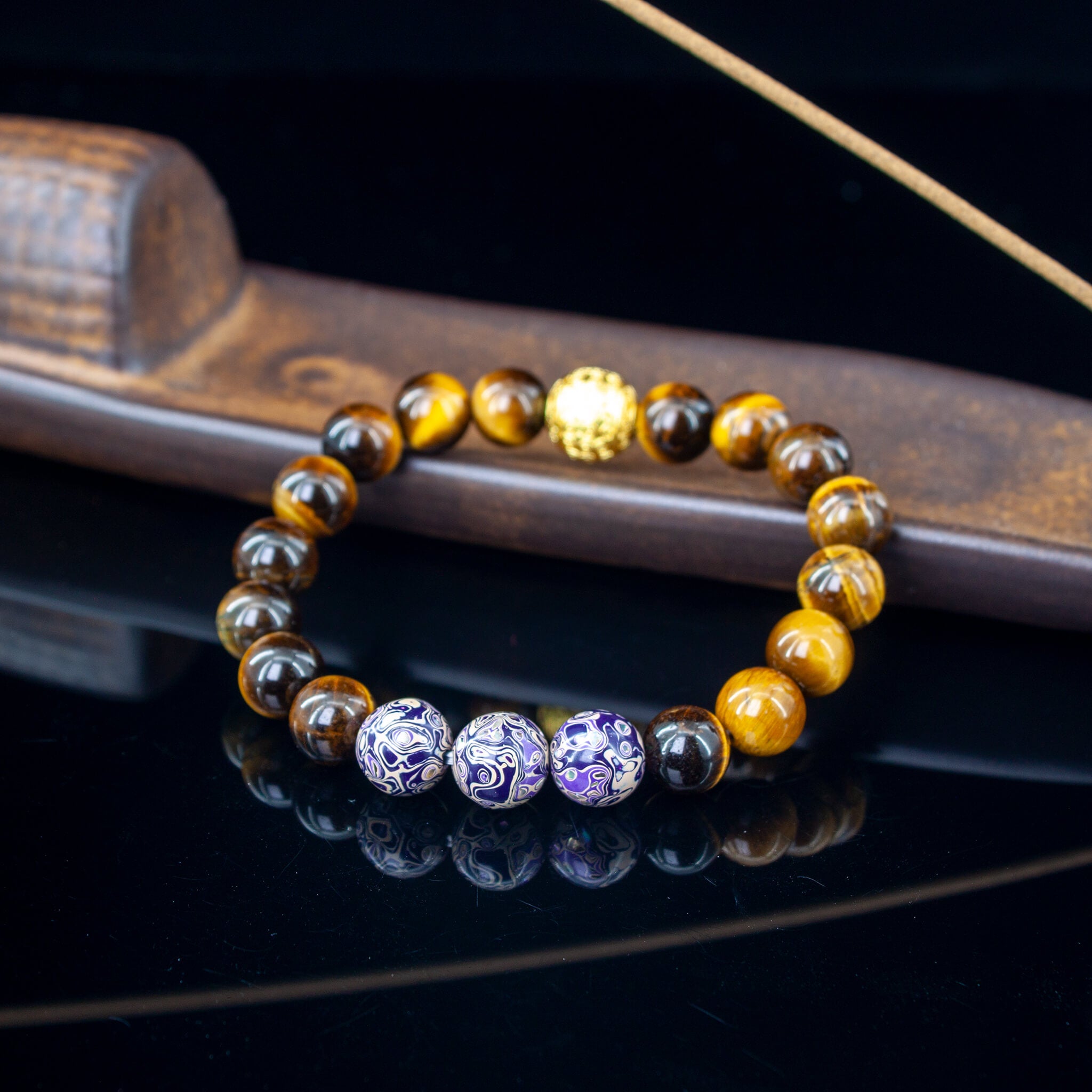 Urushi Gemstone Bracelet – Tiger Veil（8mm）