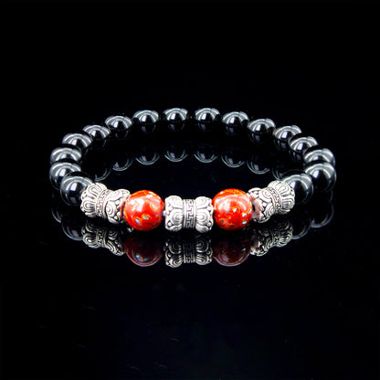 Urushi Gemstone Bracelet – Obsidian Flame（8mm）