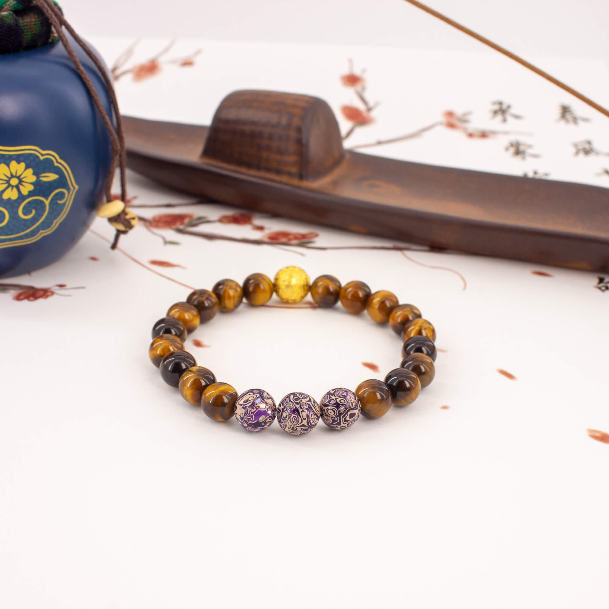 Urushi Gemstone Bracelet – Tiger Veil（8mm）