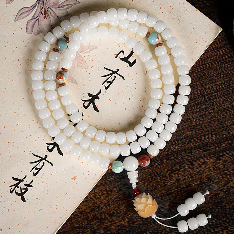 Pulsera de calma con malas de semillas de Bodhi blancas 