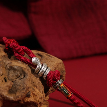 Pulsera de la suerte con amuleto de serpiente de plata de ley 925 con hilo rojo del Año de la Serpiente 