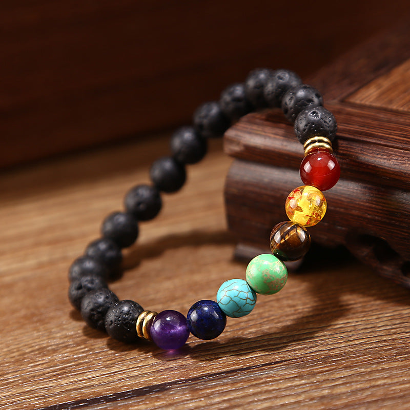 7 Chakra gemstones used in Lava Stone Bracelet for emotional healing