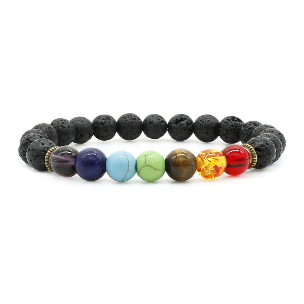 7 Chakra Lava Stone Bracelet for energy balance and chakra healing