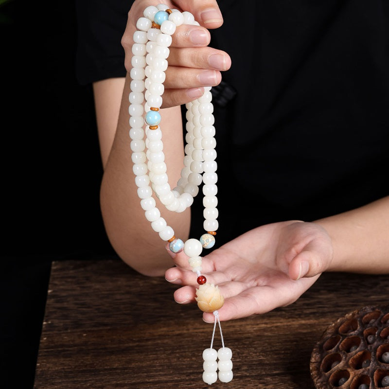 Pulsera de calma con malas de semillas de Bodhi blancas 