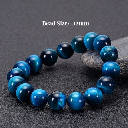 Blue Tiger Eye Bracelet with 12mm beads, making a bold statement with larger, striking beads