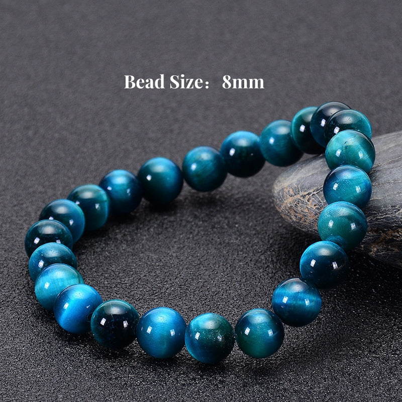 Blue Tiger Eye Bracelet with 8mm beads, providing a balanced and bold appearance