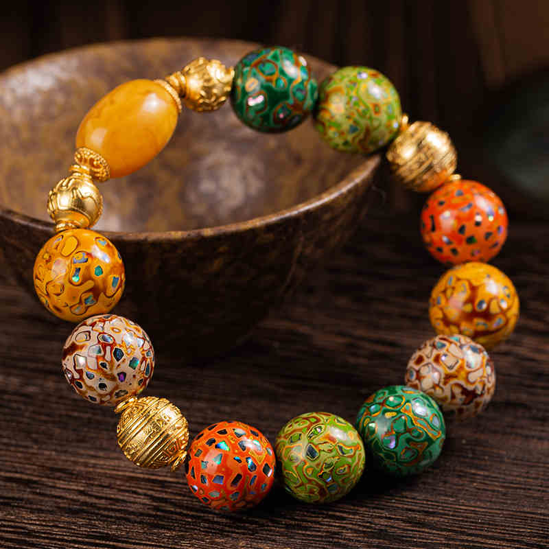 Lacquerware Beaded Amber Protection Lucky Bracelet