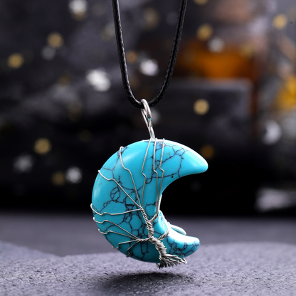 Turquoise moon tree of life necklace