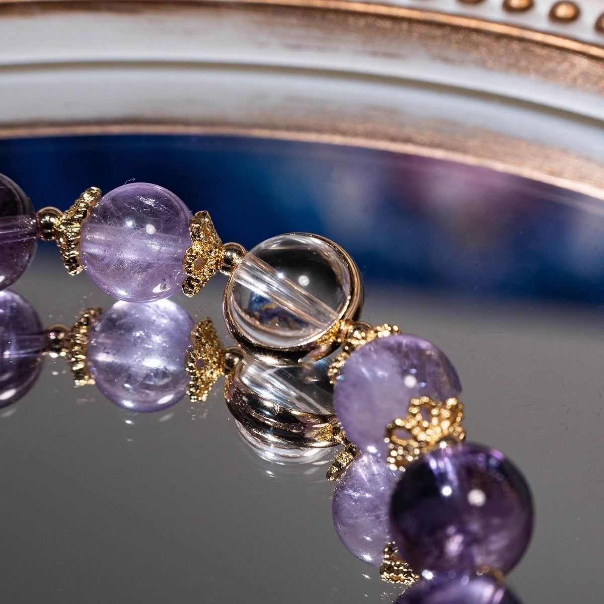 Close-Up of Amethyst Beads – Natural Purple Amethyst Gemstone Bracelet