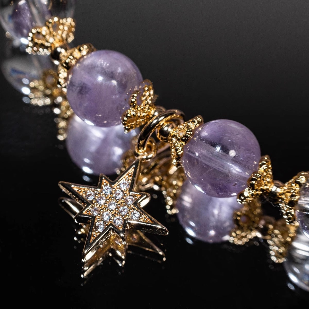 Detailed View of Amethyst Beads – Crystal Bracelet for Calmness and Emotional Healing