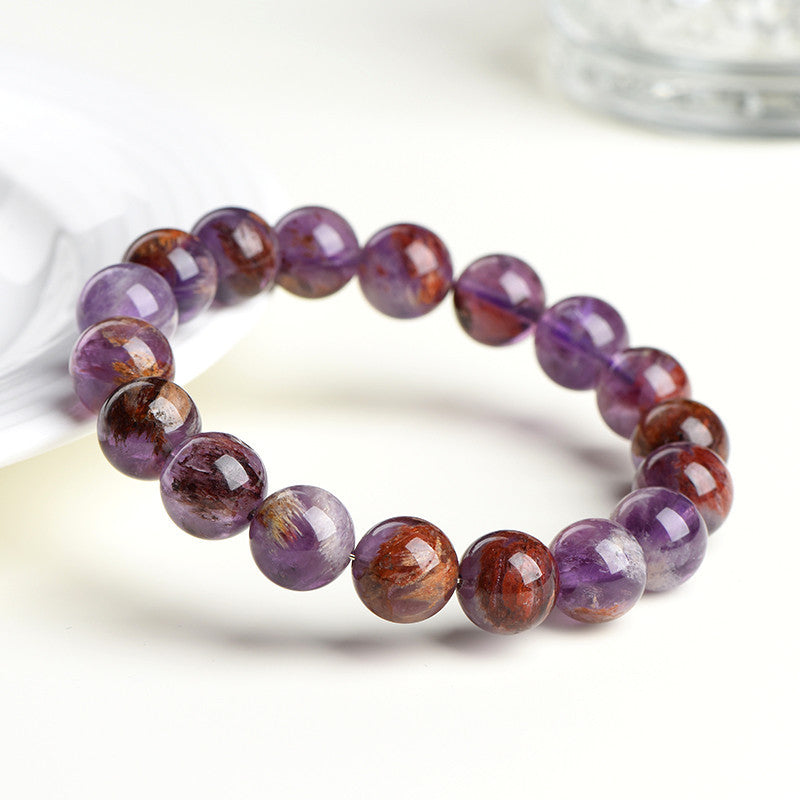 Amethyst bead bracelet shown in full view, known for its calming and protective qualities.