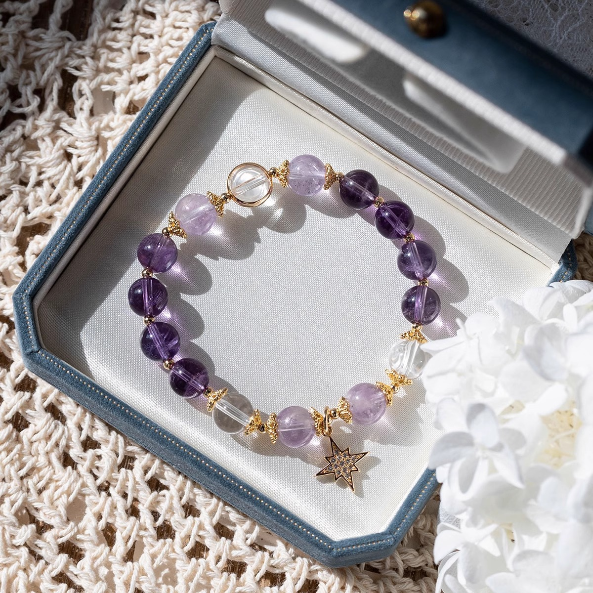 Amethyst Bead Bracelet Worn – Natural Healing Gemstone Bracelet for Spiritual Wellness