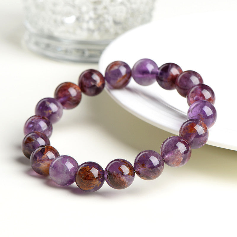 Full view of amethyst bracelet with natural amethyst beads, symbolizing healing and spiritual clarity.