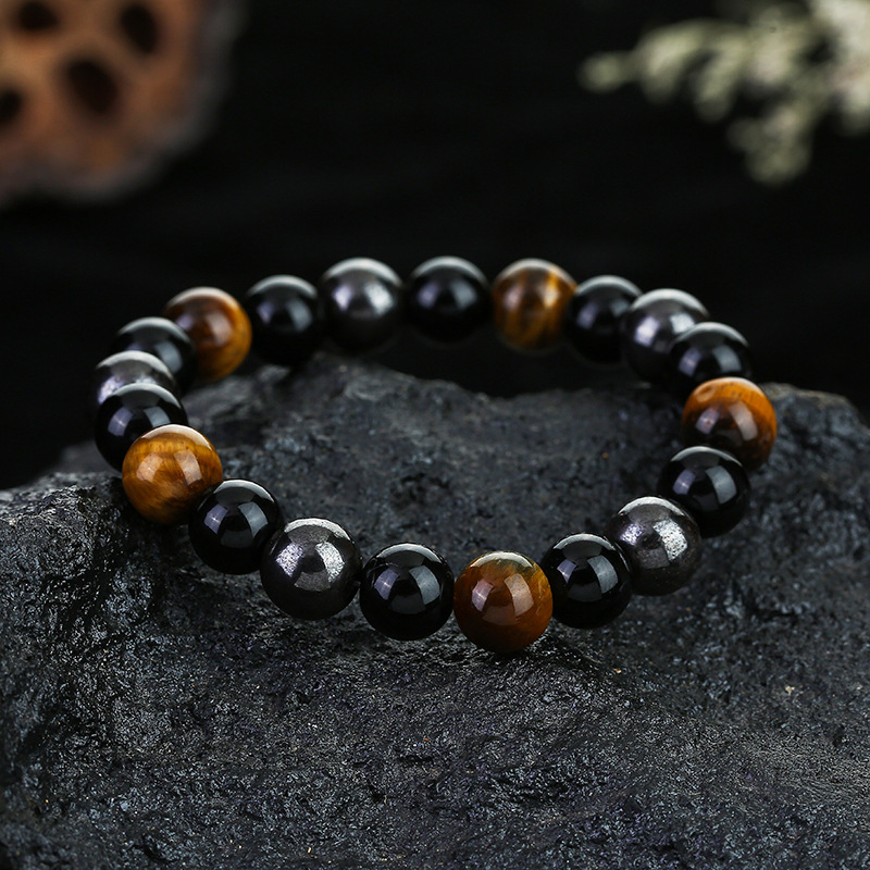 Triple stone bracelet with Hematite for grounding and protection