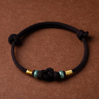 Brown string jade lover's knot braided couple bracelet with jade beads