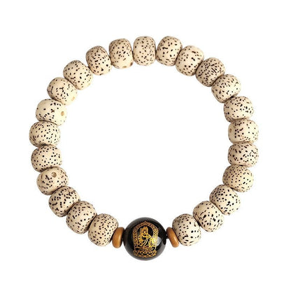 Buddha beads bracelet with Bodhi beads on a white background for meditation and protection