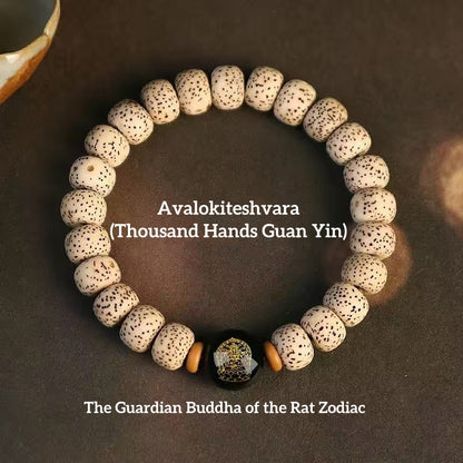 Buddha beads bracelet with zodiac rat guardian Buddha for spiritual balance