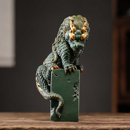 Qing Sha Stone Chinese coiled dragon statue, representing prosperity and harmony.