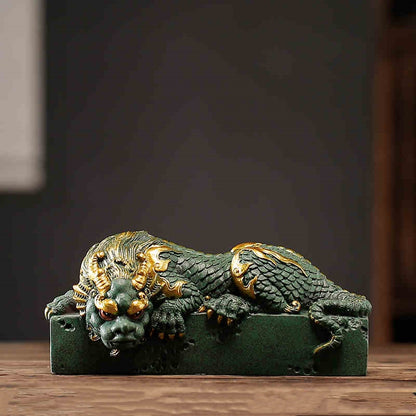 Hand-carved Qing Sha Stone lying dragon statue