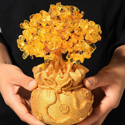 Model holding the citrine money tree crystal tree, perfect for home or office decoration to attract wealth