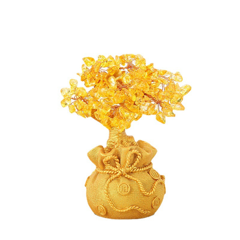 Citrine money tree crystal tree on a white background, symbolizing prosperity and wealth