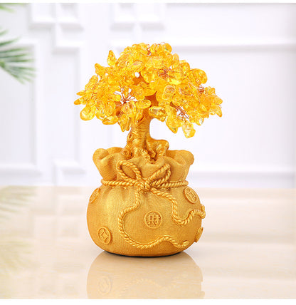 Citrine money tree placed in an office setting, enhancing prosperity, success, and positive energy