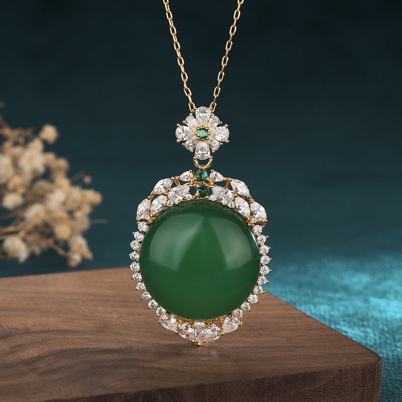 Green Chalcedony Pendant Necklace – Natural Healing Gemstone on Display