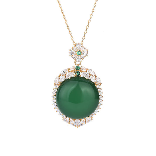 Green Chalcedony Pendant Necklace – Natural Gemstone on White Background