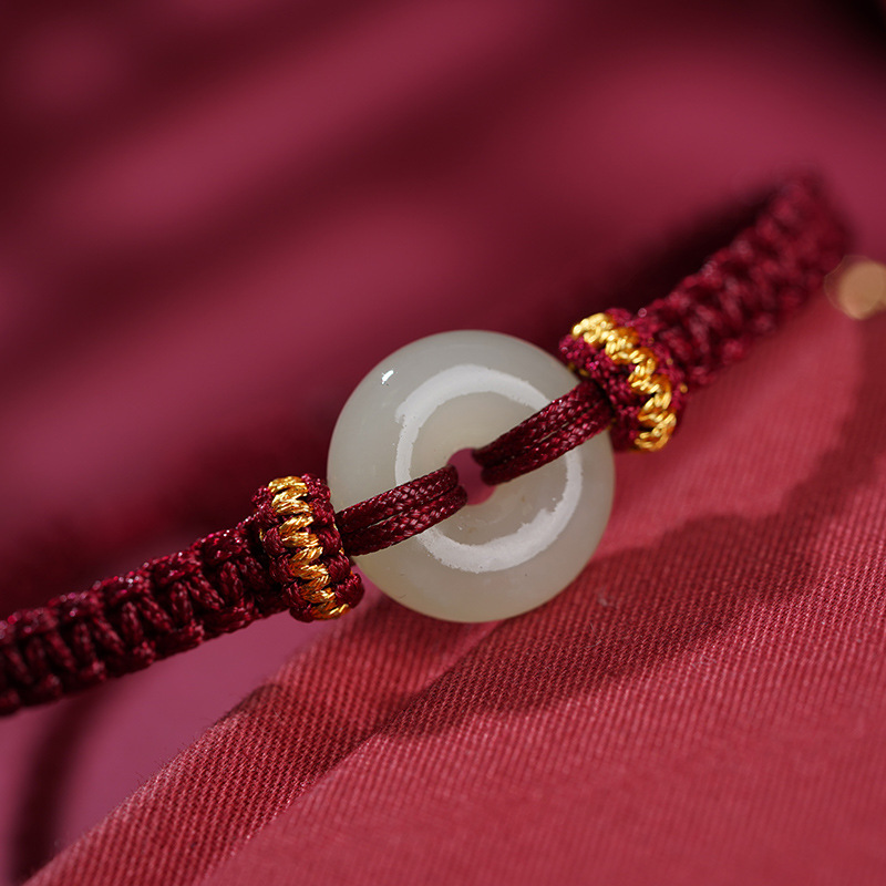 Close-up of Hetian jade detail on the Peace Buckle Protection Bracelet