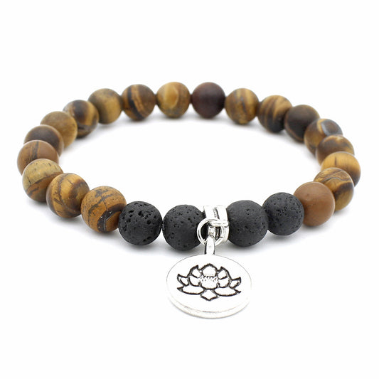 Tiger Eye Lava Stone Bracelet on White Background