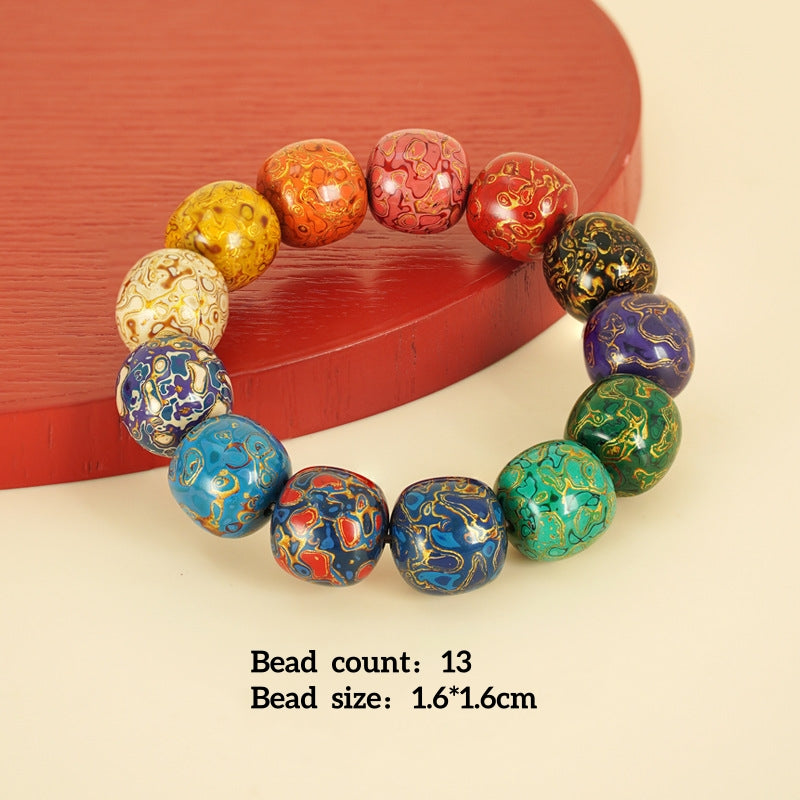 Lacquer bead bracelet style with 1.5cm beads, showcasing vibrant lacquer finish