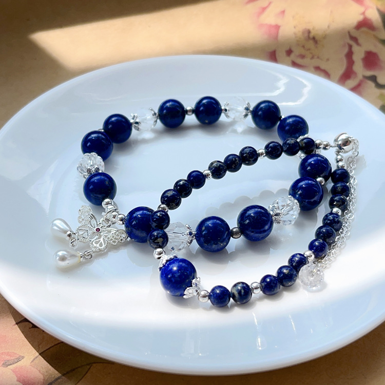 Detail of Lapis Lazuli Bead Bracelet, showcasing the fine craftsmanship and natural gemstone finish