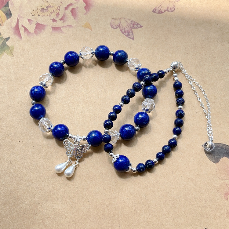 Lapis Lazuli Bead Bracelet front view, showcasing natural blue beads for energy and wisdom