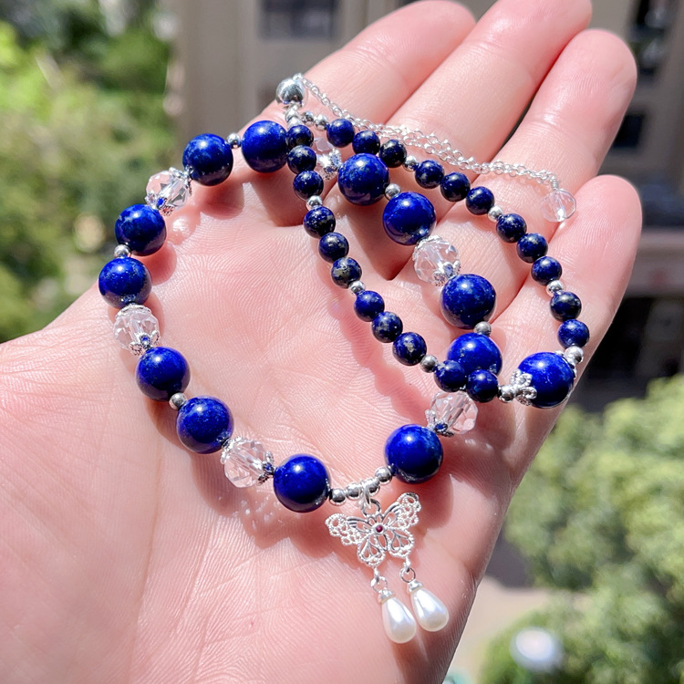 Lapis Lazuli Bead Bracelet on hand, displaying a stylish and spiritual accessory for daily wear