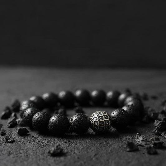 Full view of Lava Stone Bracelet, highlighting its bold black lava stones and unique design, perfect for balancing energy