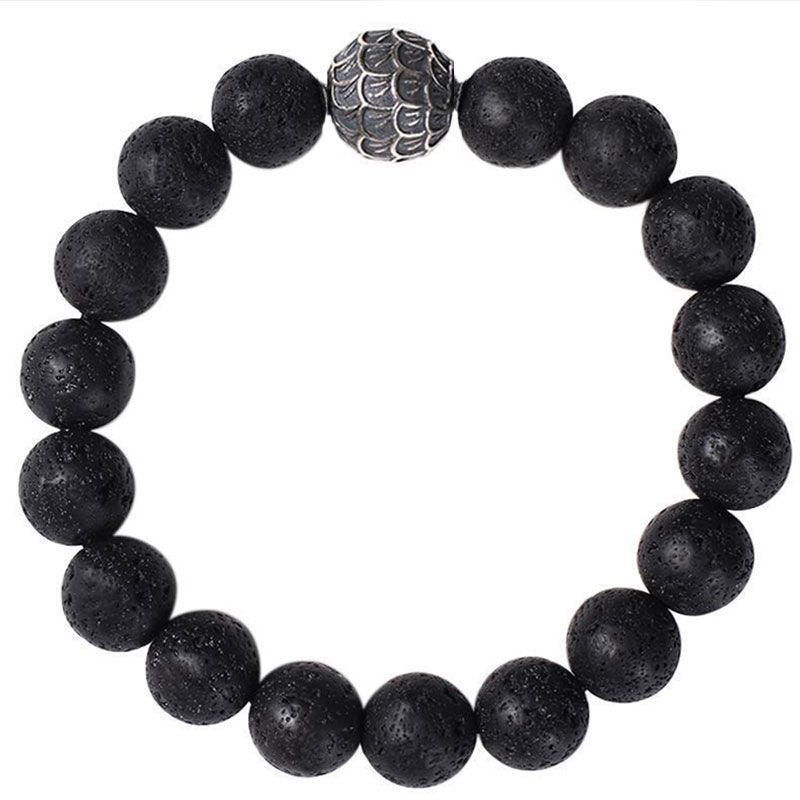 Lava Stone Bracelet on a white background, clearly showcasing the natural black beads and grounding properties of the bracelet